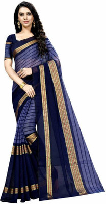 Anugrah Textile Solid/Plain Banarasi Lycra Blend, Chiffon Saree(Blue)