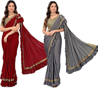 Treshpino Self Design Bollywood Lycra Blend Saree(Pack of 4, Multicolor)