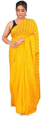 TMT HUB Striped Leheria Chiffon Saree(Yellow)