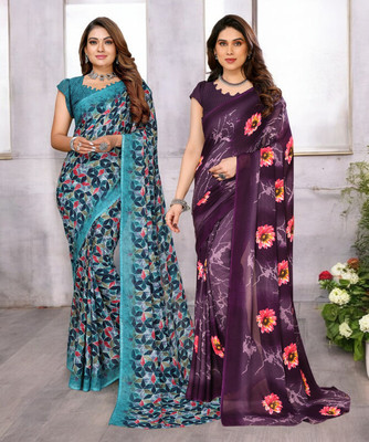 NIRMOHIFASHION Printed Bollywood Georgette Saree(Pack of 2, Multicolor)