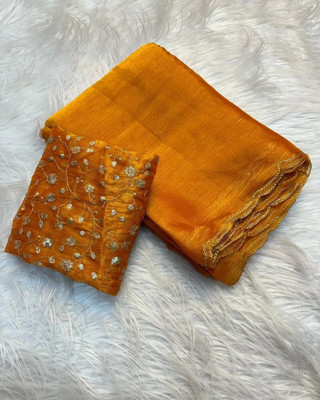 Bollytrend Solid/Plain Bollywood Polyester, Silk Blend Saree(Yellow)