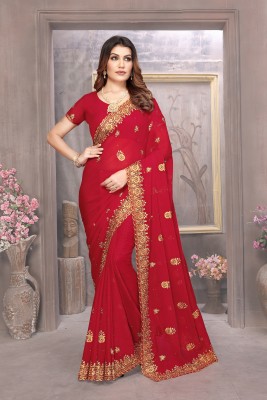 KHRITI FAB Embroidered, Floral Print Bollywood Georgette Saree(Red)