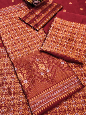 DHRUMIFASHION Woven, Self Design Mekhela Chador Polyester Saree(Brown)