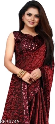 HouseOfCommon Applique Bollywood Cotton Silk Saree(Maroon)