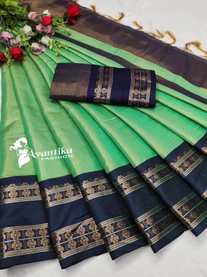 AVANTIKA FASHION Printed, Solid/Plain Banarasi Art Silk, Cotton Silk Saree(Blue, Light Green)