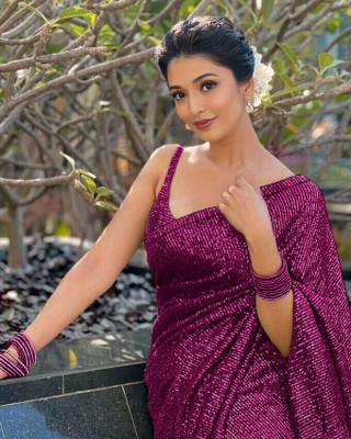 HouseOfCommon Embellished, Embroidered Bollywood Georgette Saree(Purple)