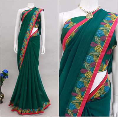 monoria Embroidered Bollywood Georgette Saree(Green)