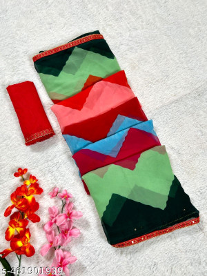 Damru trendz Digital Print Leheria Georgette Saree(Pack of 6, Multicolor)