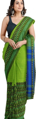PURNIMA BOUTIQUE Printed Handloom Pure Cotton Saree(Green)