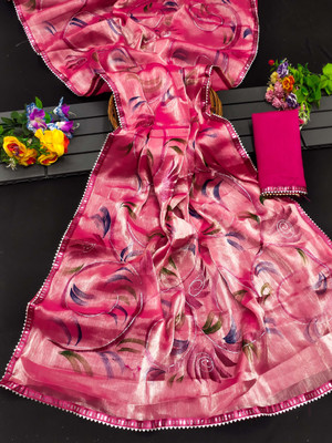 Sareez House Blocked Printed Bollywood Jimmy choo Saree(Pink)