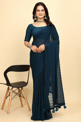 SAADHYA CREATION Embroidered Bollywood Chiffon Saree(Dark Blue)