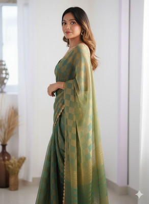 Vragi Embellished Bollywood Chiffon Saree(Light Green)