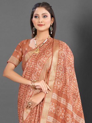 Sareemall Printed Bollywood Silk Blend Saree(Orange)