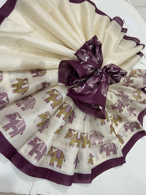 Kjs Printed Kalamkari Cotton Silk Saree(Multicolor)