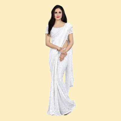 Nexaafashion Embroidered Bollywood Net Saree(White)