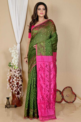 Mondal Saree Centre Printed Bollywood Cotton Silk Saree(Green)
