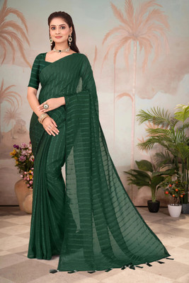 Aadimam Creation Self Design Bollywood Chiffon Saree(Green)