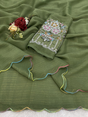 VANISWA Embroidered, Self Design Bollywood Georgette Saree(Green)