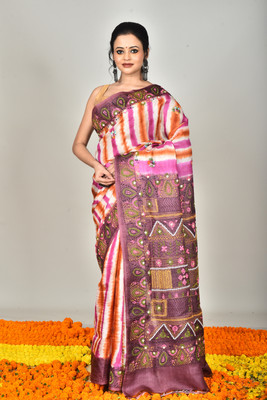 Ramshyam Collection Woven Kantha Pure Silk Saree(Multicolor)