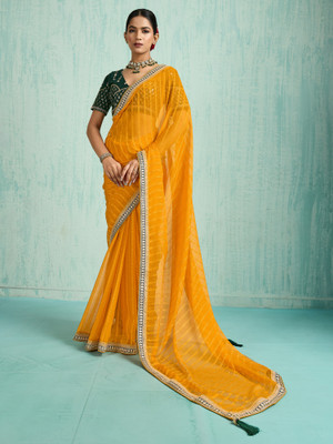 Sareemall Embellished Bollywood Chiffon Saree(Yellow)
