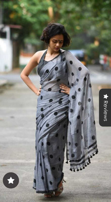 RJSC Printed Handloom Cotton Blend Saree(Grey)