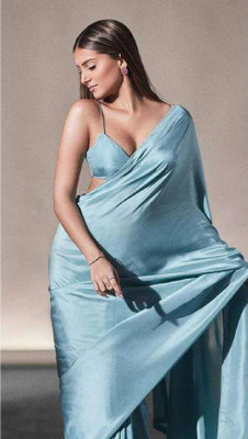 AVANSHEE Solid/Plain Bollywood Satin, Silk Blend Saree(Blue)