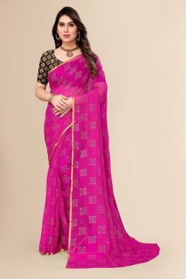 Prutha Fashions Printed Daily Wear Chiffon Saree(Pink)