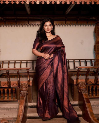 Moksha trends Printed Banarasi Pure Silk Saree(Blue)