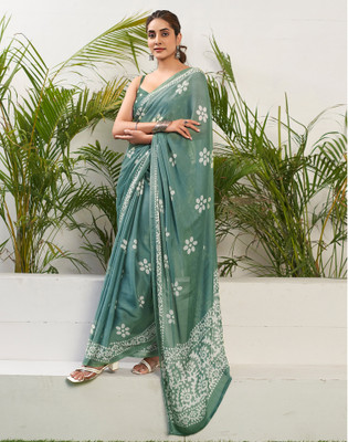 Satrani Floral Print Daily Wear Chiffon Saree(Light Green)