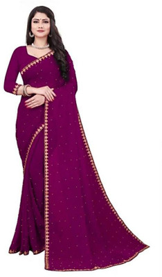 Suali Embellished Assam Silk Georgette Saree(Purple)