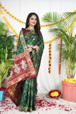 SVB Sarees Embellished Bandhani Pure Silk Saree(Green)