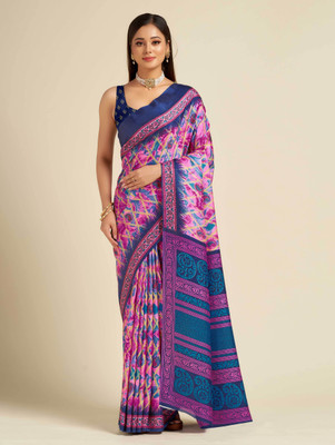 CHOICEIT Geometric Print, Printed Bollywood Silk Blend Saree(Blue)