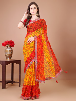 Tasrika Printed Bandhani Georgette Saree(Yellow)