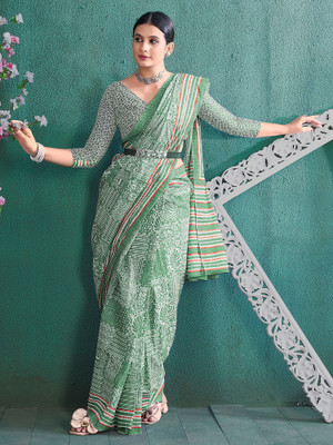 Divastri Printed Daily Wear Pure Cotton Saree(Light Green)