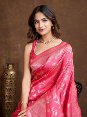 Shreyansh creation Woven Bollywood Pure Silk Saree(Pink)