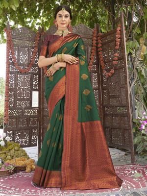 ANOUK Woven Kanjivaram Art Silk Saree(Green)