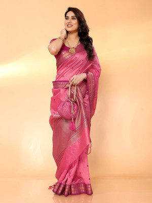 Moda Rapido Embellished Assam Silk Silk Blend Saree(Pink)