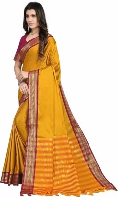 Wamsi Woven Banarasi Jacquard Saree(Yellow, Pink)