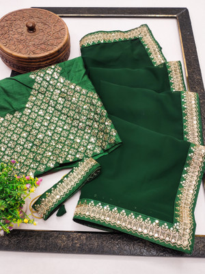 FASHIONFOXX Solid/Plain Bollywood Georgette Saree(Green)