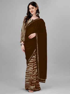 FIERTE Solid/Plain, Self Design, Dyed, Printed, Digital Print Bollywood Georgette, Chiffon Saree(Brown)