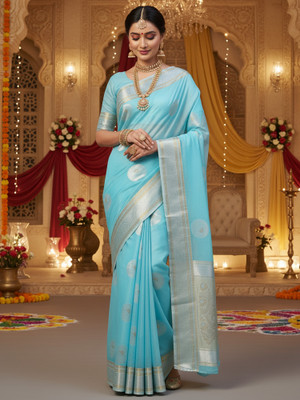 Sareemall Embroidered Bollywood Silk Blend Saree(Light Blue)