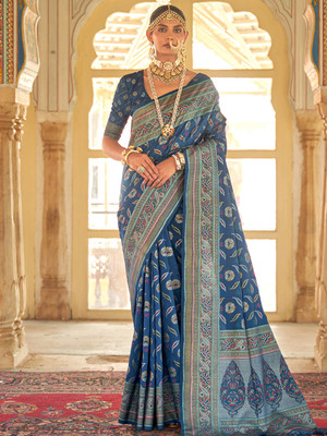 Tasrika Woven Banarasi Silk Blend Saree(Dark Blue)