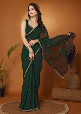 LOROFY Self Design Bollywood Georgette Saree(Dark Green)
