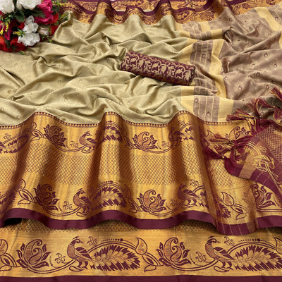 FashionPallavi Self Design, Woven, Embellished, Checkered Banarasi Jacquard, Cotton Silk Saree(Multicolor)