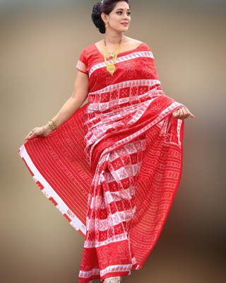 kalyani nx Printed Sambalpuri Pure Cotton Saree(Pink)