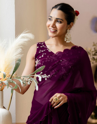 Samah Embroidered Bollywood Georgette Saree(Purple)