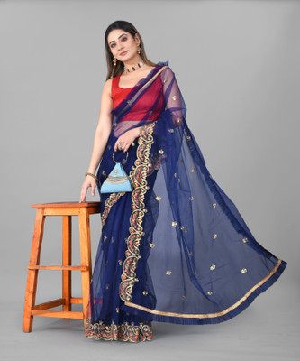 YASHVI Embroidered Bollywood Net Saree(Blue)