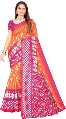 Saadhvi Self Design Ikkat Art Silk Saree(Orange)