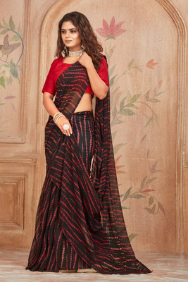 ZENBLAZE Digital Print Bollywood Georgette Saree(Black)
