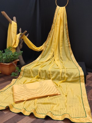 LD CREATION Self Design Bollywood Linen Saree(Yellow)